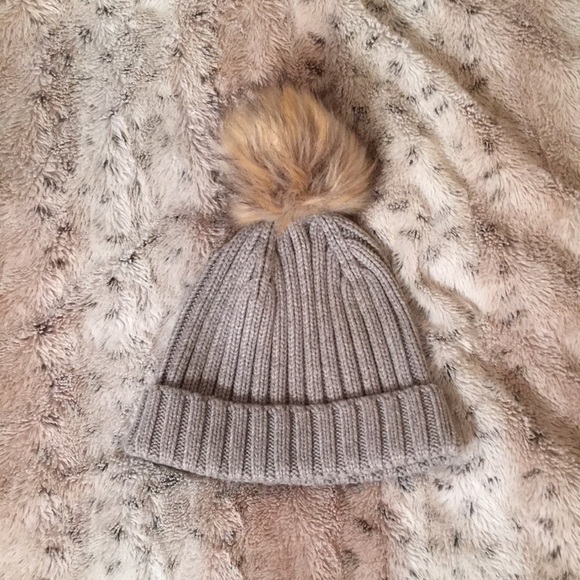 J. Crew Accessories - J. Crew Gray and Brown Ribbed Knit Hat with Pom-Pom